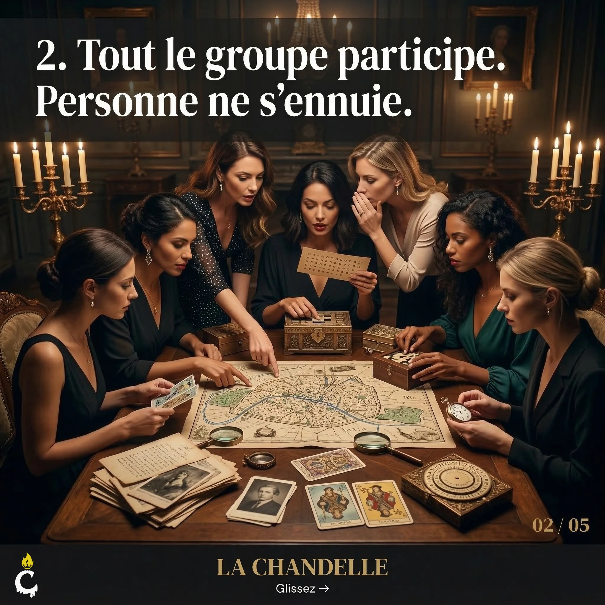 Participants plongés dans une murder party immersive organisée par La Chandelle